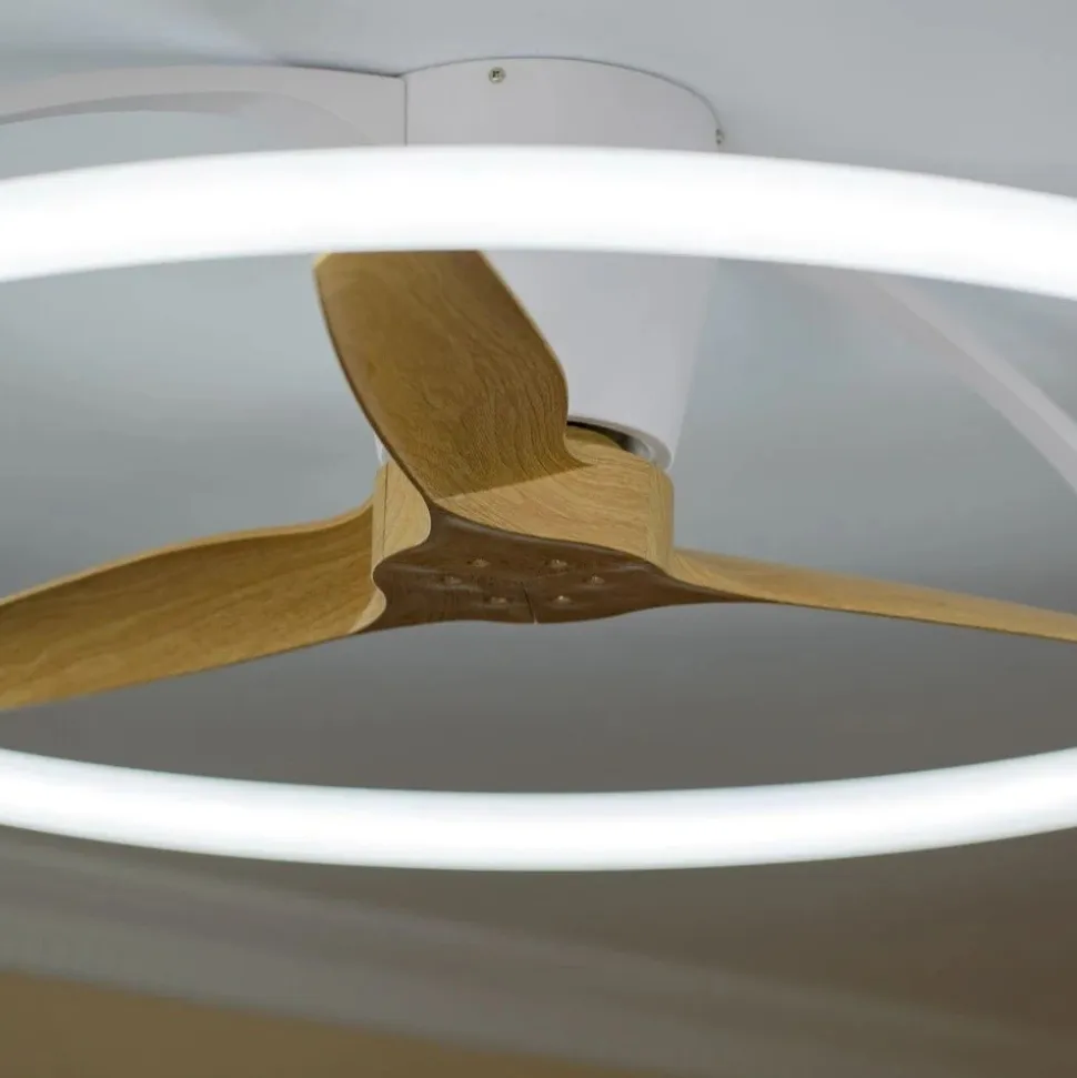 Ventilatore plafoniera con luce silenzioso bianco pale di legno con telecomando