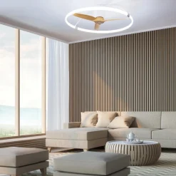 Ventilatore plafoniera con luce silenzioso bianco pale di legno con telecomando