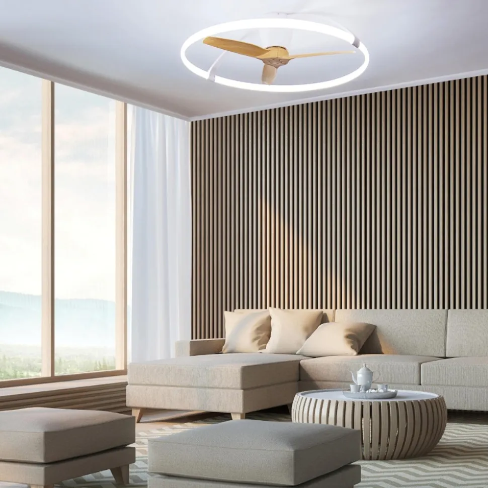 Ventilatore plafoniera con luce silenzioso bianco pale di legno con telecomando