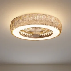 Ventilatore plafoniera da soffitto in rattan ip44 20mq con telecomando