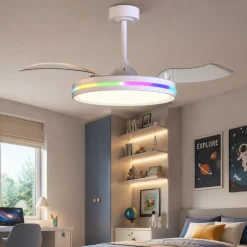 Ventilatore soffitto pale richiudibili bianco led cct rgb moderno 13mq
