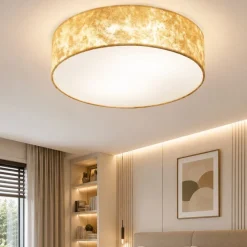 Viserbella eglo plafoniera per camera da letto rotonda tessuto foglia oro