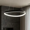 Vivida international lampadario design moderno lifering nero led 60w 3000k 4000k per soggiorno