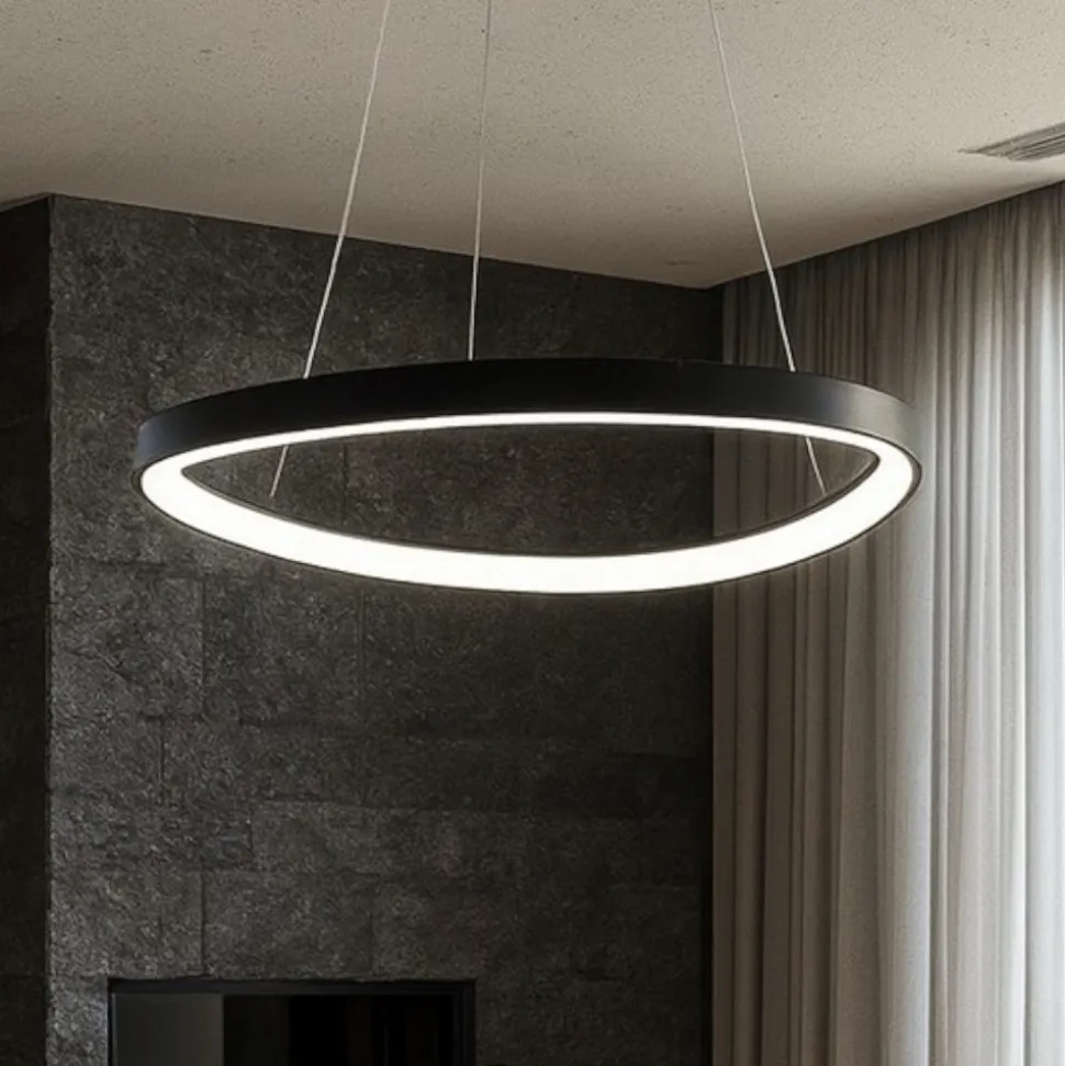 Vivida international lampadario design moderno lifering nero led 60w 3000k 4000k per soggiorno