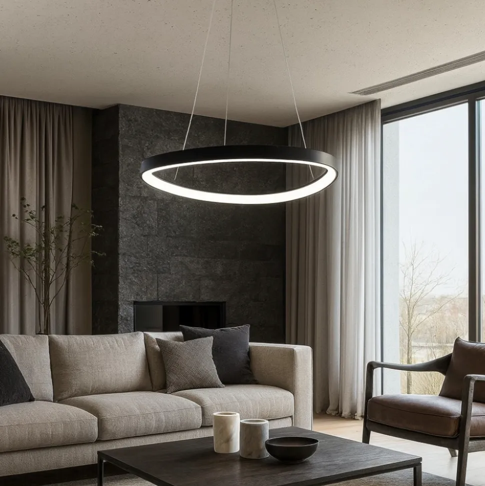 Vivida international lampadario design moderno lifering nero led 60w 3000k 4000k per soggiorno