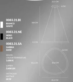 Vivida international lampadario design moderno lifering nero led 60w 3000k 4000k per soggiorno
