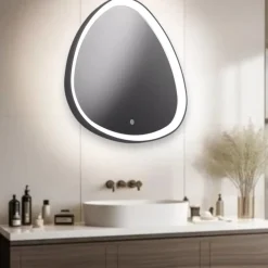 Vivida lifering specchio nero led touch 25w 3000k rotondo moderno
