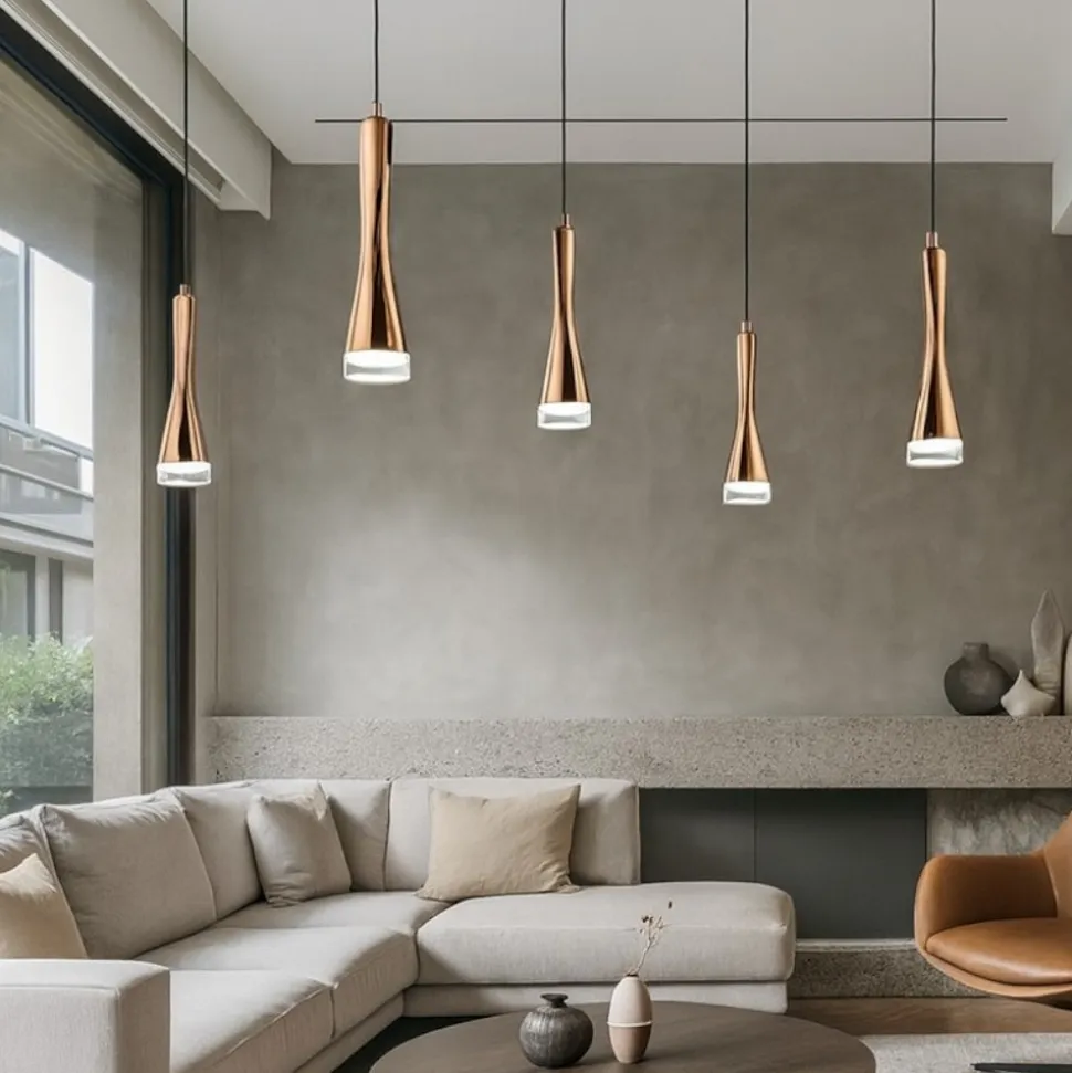 Vivida twist lampadario moderno led 18w 3000k oro rosa