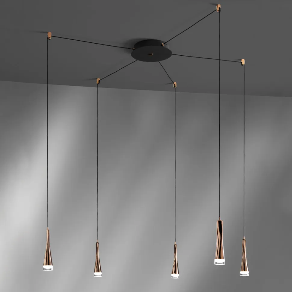 Vivida twist lampadario moderno led 18w 3000k oro rosa