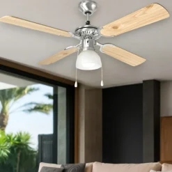 Ìventilatore vintage da soffitto a pale legno con luce 13mq