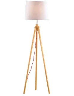 York pt1 lampada da terra di legno treppiede paralume stoffa ideal lux