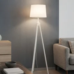 York pt1 piantana di legno bianco treppiede ideal lux
